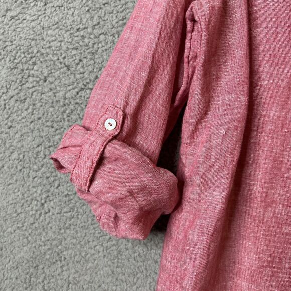 C&C CALIFORNIA Button Up Shirt Womens S Small Pink Linen V Neck Tunic Roll Tab - Picture 4 of 14